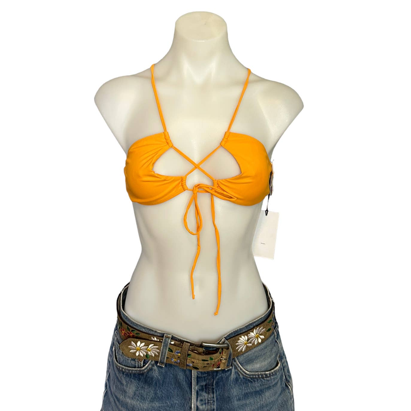 Revolve Bright Orange String Bikini Top SMALL Triangle Lovewave Lace Up $88 NEW