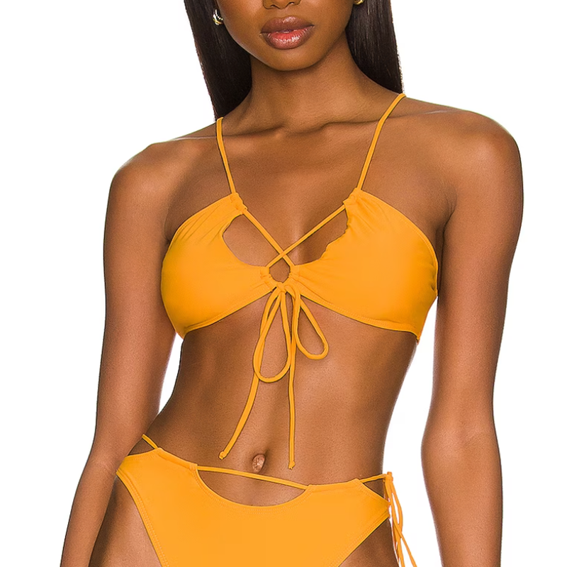 Revolve Bright Orange String Bikini Top SMALL Triangle Lovewave Lace Up $88 NEW