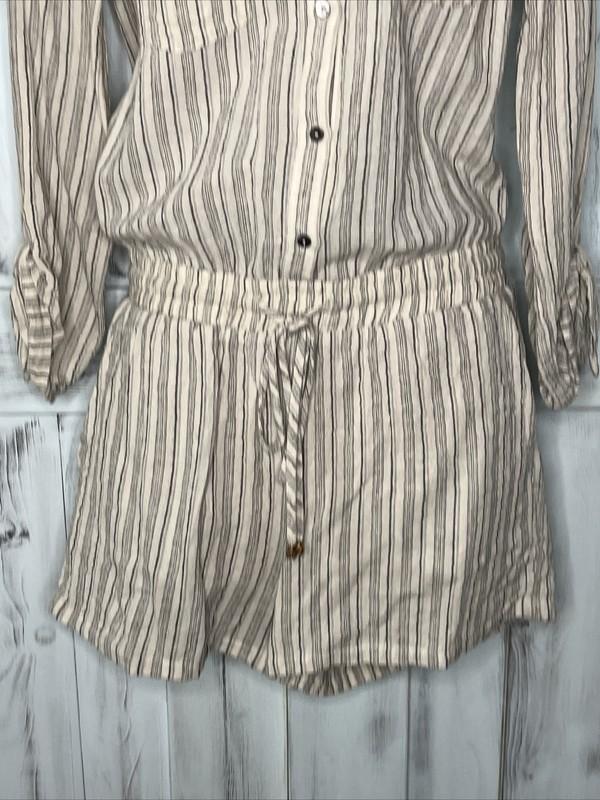 REVOLVE HEARTLOOM OCTAVIA STRIPED LINEN BLEND BUTTON UP AIRY BEACH ROMPER S