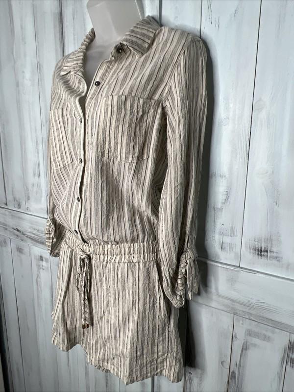 REVOLVE HEARTLOOM OCTAVIA STRIPED LINEN BLEND BUTTON UP AIRY BEACH ROMPER S