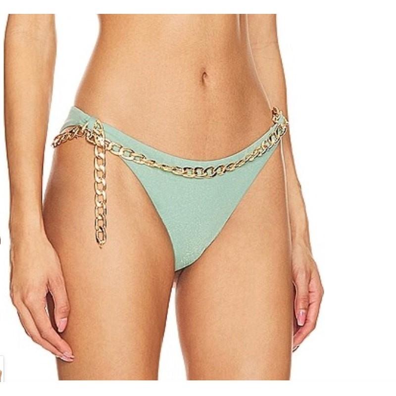 Revolve Sage Green Low Rise Chain Bikini Bottom SMALL Cheeky Lovewave $78 NEW