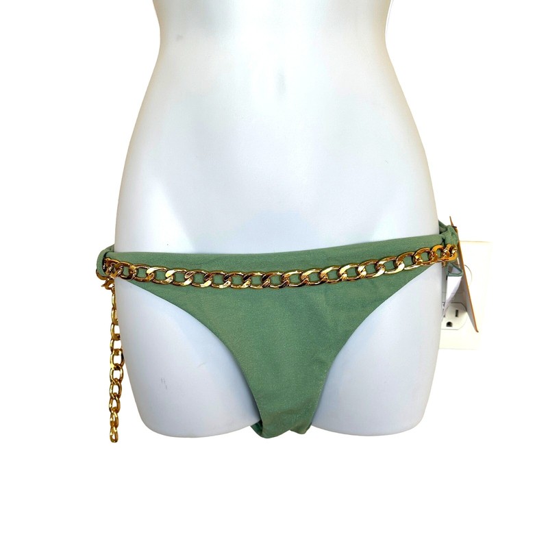 Revolve Sage Green Low Rise Chain Bikini Bottom SMALL Cheeky Lovewave $78 NEW