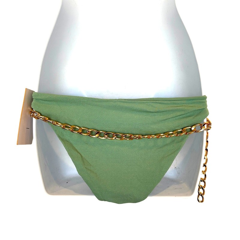Revolve Sage Green Low Rise Chain Bikini Bottom SMALL Cheeky Lovewave $78 NEW