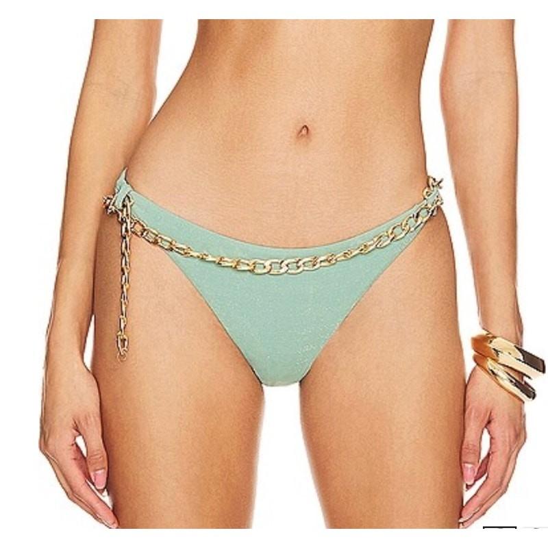 Revolve Sage Green Low Rise Chain Bikini Bottom SMALL Cheeky Lovewave $78 NEW