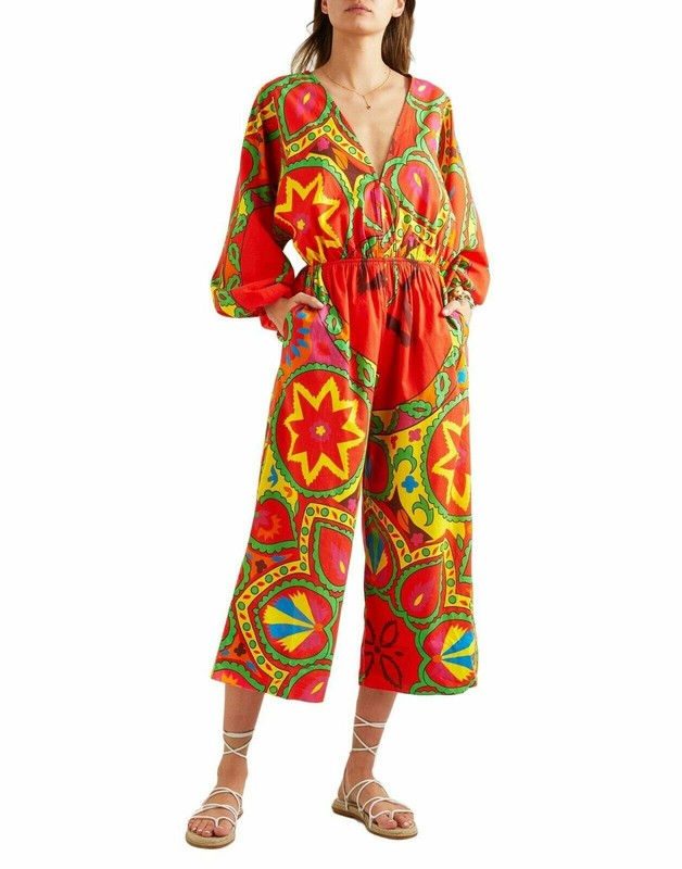 Rhode Resort Red Blake Printed Cotton-voile Jumpsuit Dress Beach S NWT 205097