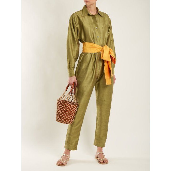 Rhode Resort Tara Jumpsuit Dress Silk Collared Neck Long Sleeves XS NWD 233435