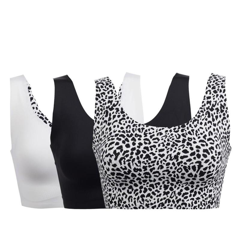 Rhonda Shear 3-pack Infinity Edge Body Bra Black/Snow Leopard/White Medium