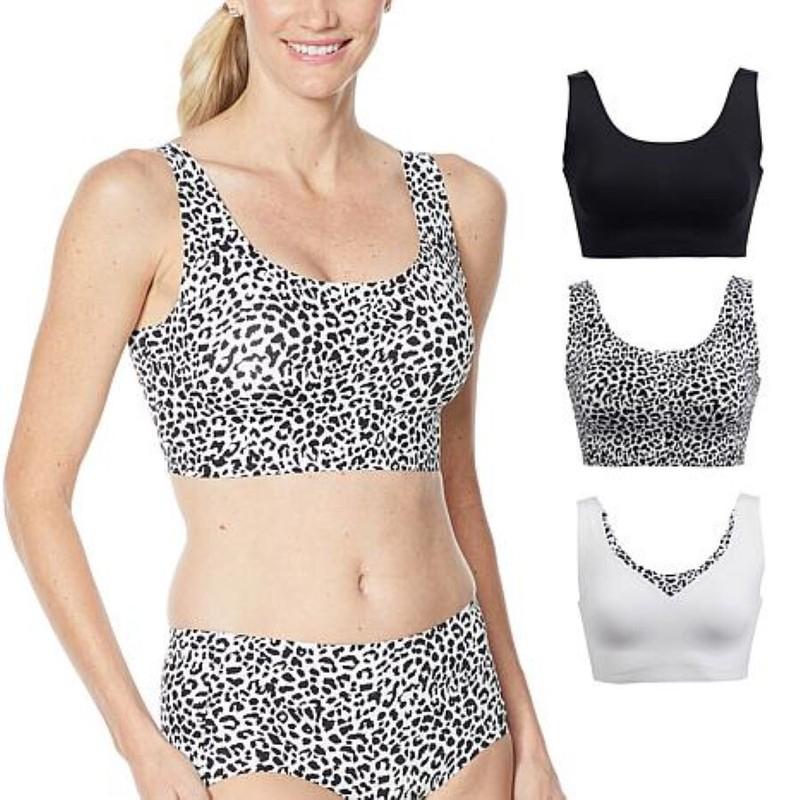 Rhonda Shear 3-pack Infinity Edge Body Bra Black/Snow Leopard/White Medium