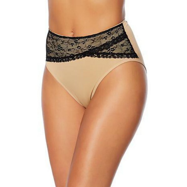 Rhonda Shear Black Seamless Lace Overlay Brief Panty New