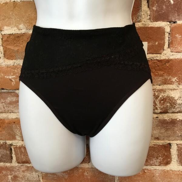 Rhonda Shear Black Seamless Lace Overlay Brief Panty New