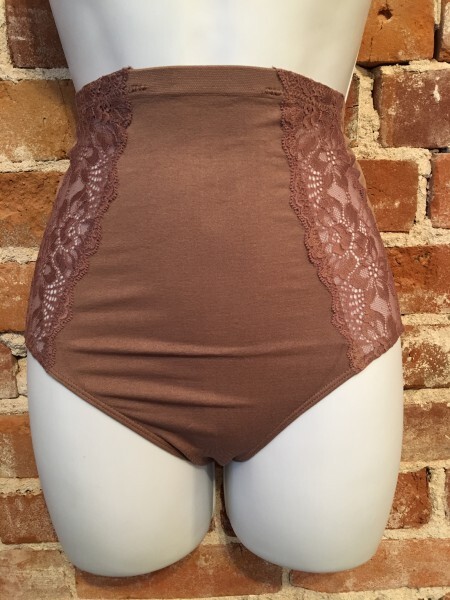 Rhonda Shear Mocha Seamless Lace Trim Retro Style Brief Panty New