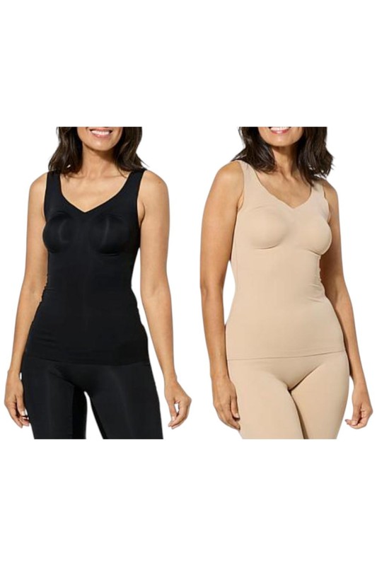 Rhonda Shear Women's 2-pack Butter Knit Tank Top Built-in Bra Black/Sienna
