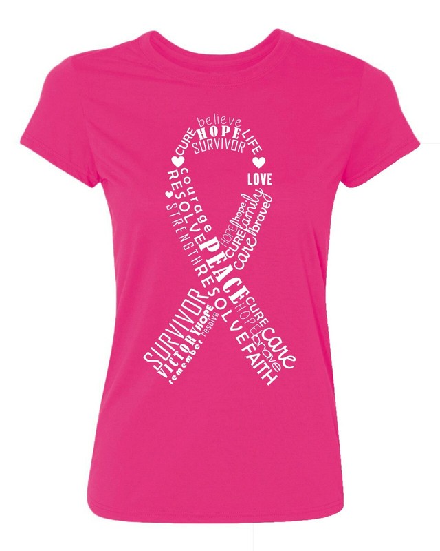 Ribbon Word Clouds White - Breast Cancer Awareness Support Women's T-Shirt
