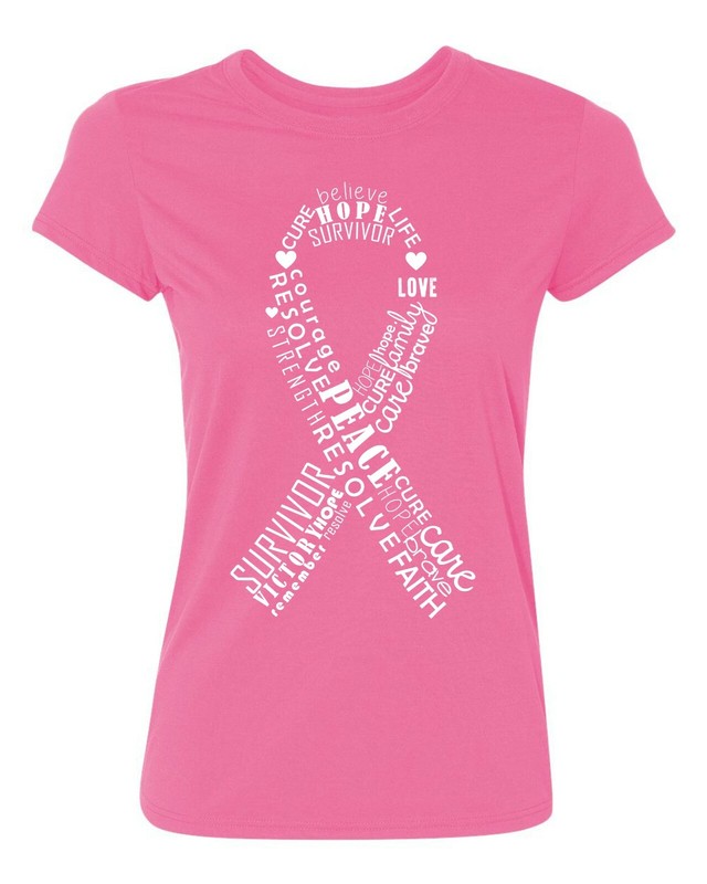 Ribbon Word Clouds White - Breast Cancer Awareness Support Women's T-Shirt