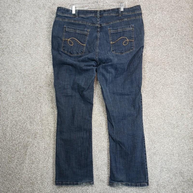 Riders By Lee Jeans Womens 22W Blue Dark Wash Curvy Stretch Bootleg Embroidered