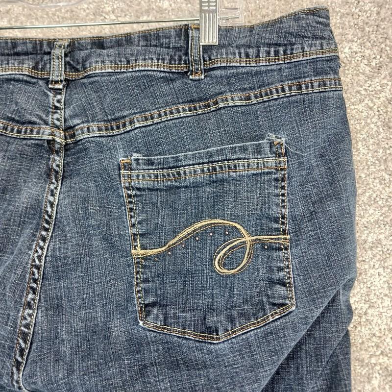 Riders By Lee Jeans Womens 22W Blue Dark Wash Curvy Stretch Bootleg Embroidered