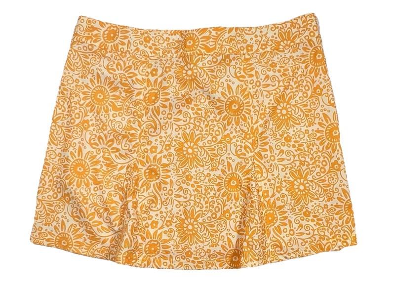 RIPSKIRT HAWAII Womens L Yellow Cream Floral Wrap Skirt Lightweight Cover-Up