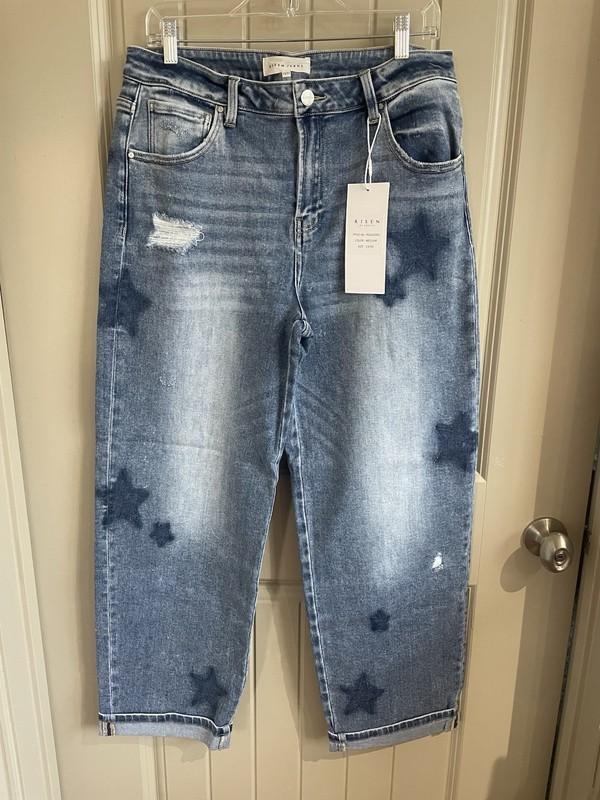 Risen 13/31 High Rise Medium Wash Star Shade Boyfriend Jeans