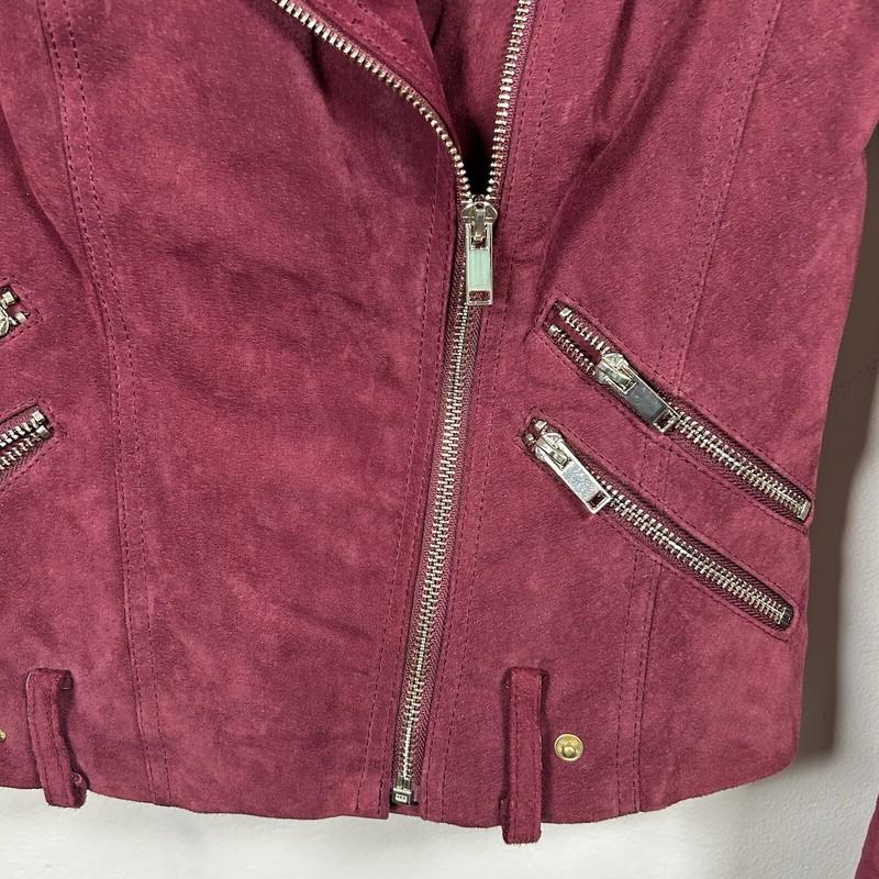 River Island Womens Genuine Suede Biker Moto Jacket Burgundy Size 8