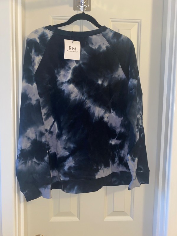 RM REBECCA MINKOFF Terry Crew Pullover BLACK TIE DYE Sz LARGE