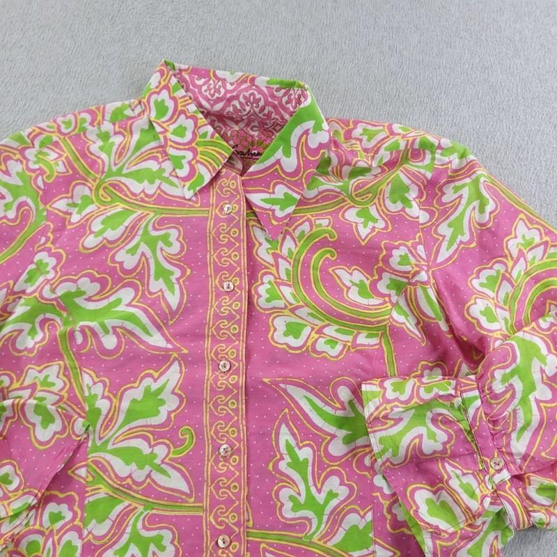 Robert Graham Top L Pink Green Paisley Button Up Silk Blend Lightweight Sheer