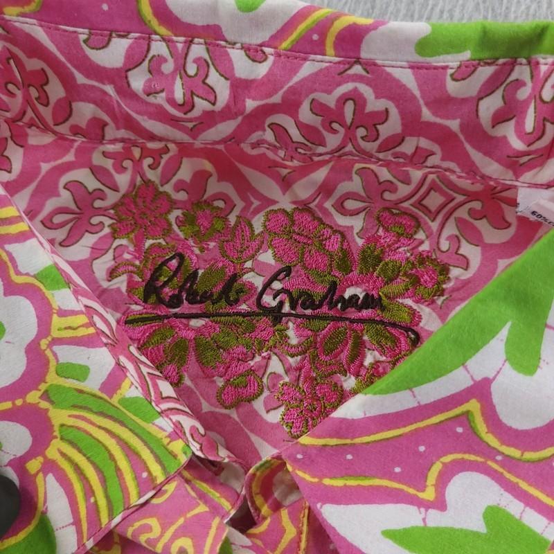 Robert Graham Top L Pink Green Paisley Button Up Silk Blend Lightweight Sheer
