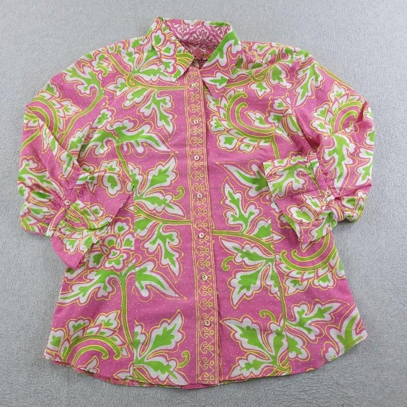 Robert Graham Top L Pink Green Paisley Button Up Silk Blend Lightweight Sheer