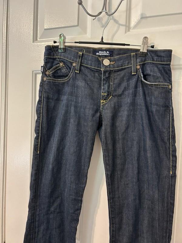 Rock & Republic Roth Jeans Women's 27x33 Blue Low Rise Flared Denim Dark Wash
