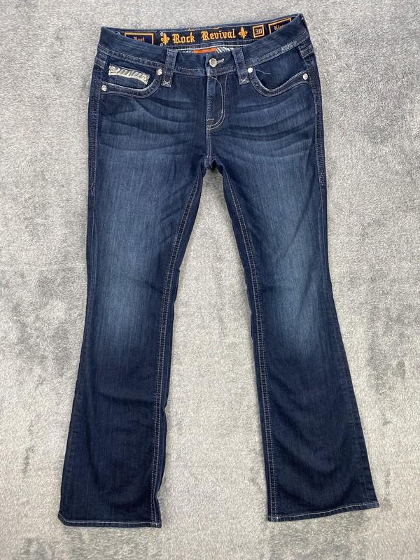 Rock Revival Jean Womens 30 Blue Bootcut Klarry Embellished Stretch Thick Stitch