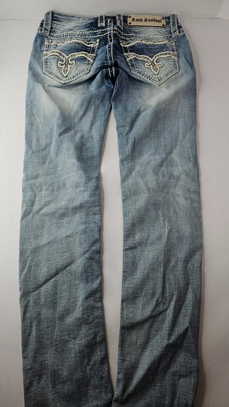 Rock Revival Jeans Women’s 27 Blue Cuffed Skinny Stretch Bling Embellished