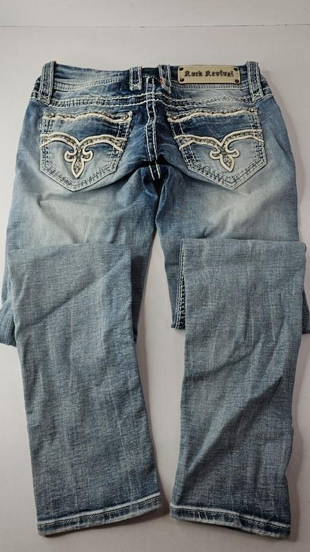 Rock Revival Jeans Women’s 27 Blue Cuffed Skinny Stretch Bling Embellished