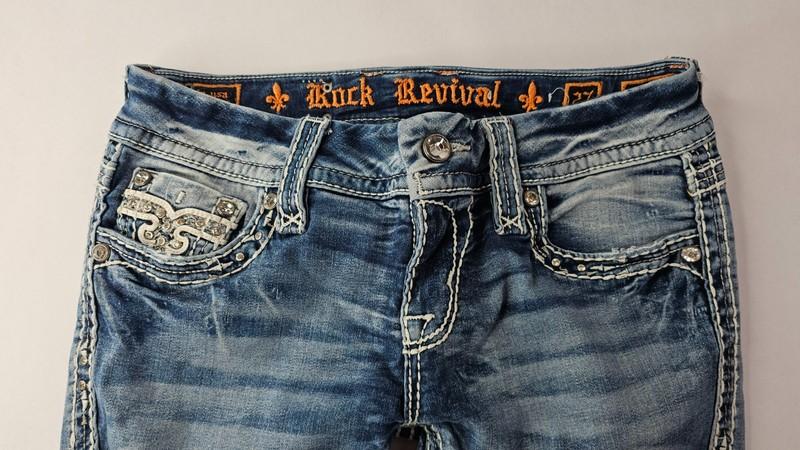 Rock Revival Jeans Women’s 27 Blue Cuffed Skinny Stretch Bling Embellished
