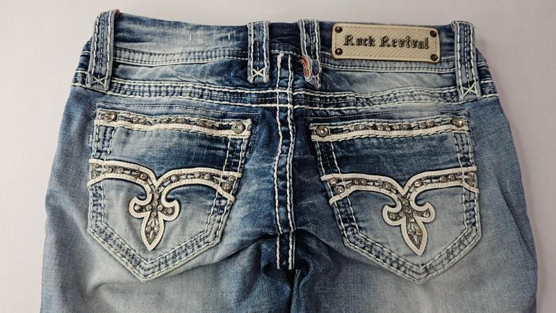 Rock Revival Jeans Women’s 27 Blue Cuffed Skinny Stretch Bling Embellished