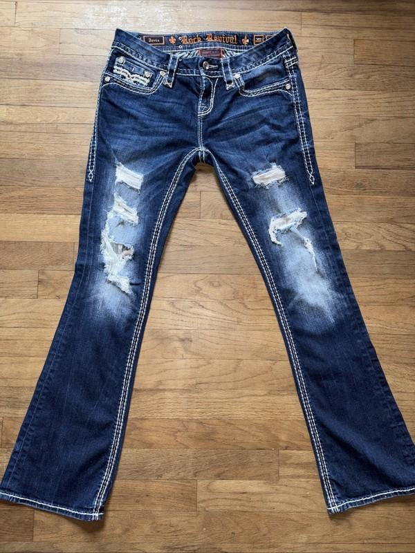 Rock Revival Jovie Jeans Boot Distressed Blue Size 28X29 Women’s