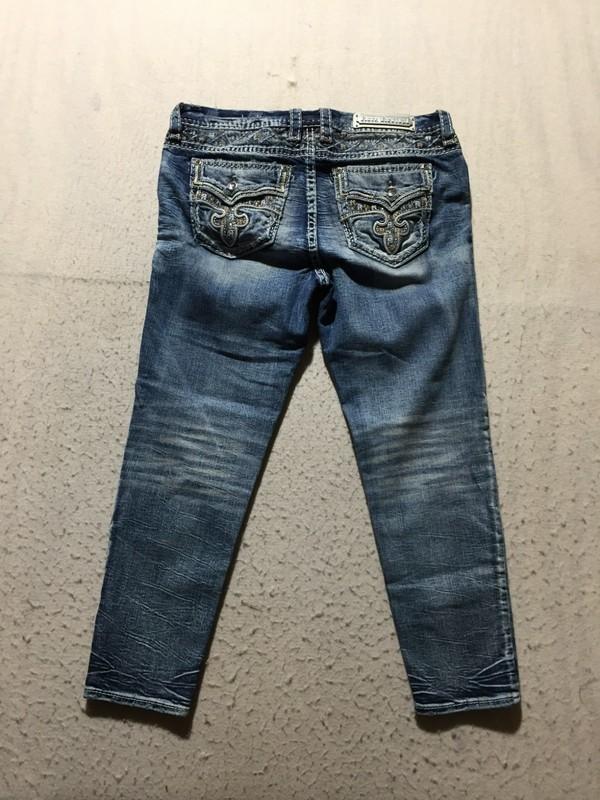 Rock Revival Rosewood Jeans Womens 34 Mid-Rise Ankle Skinny Flap Pockets Blue