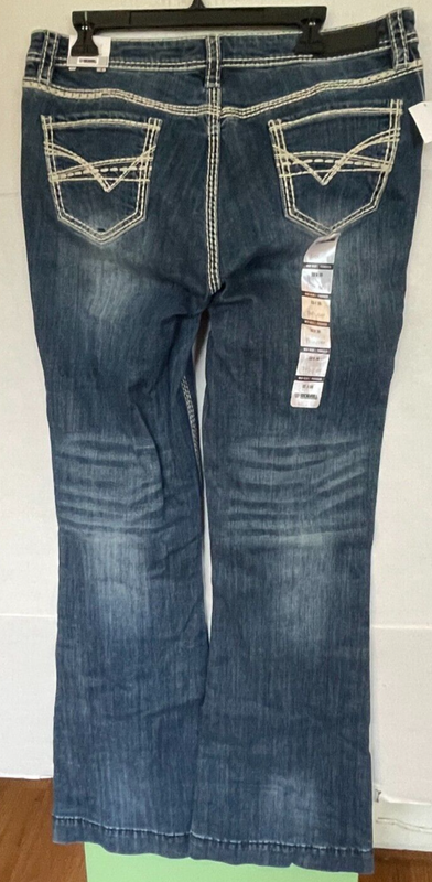 Rock & Roll Cowgirl Dark Wash Mid Rise Trouser Jeans W8M9516 SIZE 33 X 38 NEW