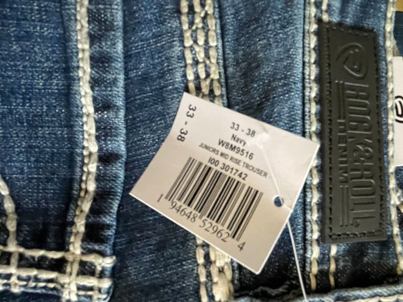 Rock & Roll Cowgirl Dark Wash Mid Rise Trouser Jeans W8M9516 SIZE 33 X 38 NEW