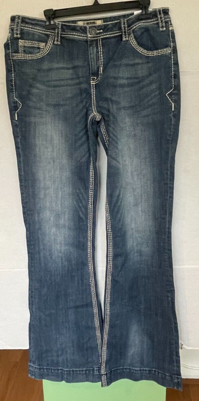 Rock & Roll Cowgirl Dark Wash Mid Rise Trouser Jeans W8M9516 SIZE 33 X 38 NEW