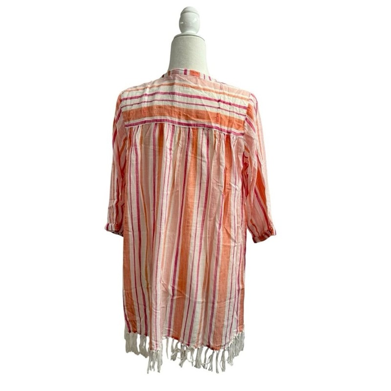 Roller Rabbit Tunic Swim Coverup Stripe Dress Top Tassel Pink Orange White Small