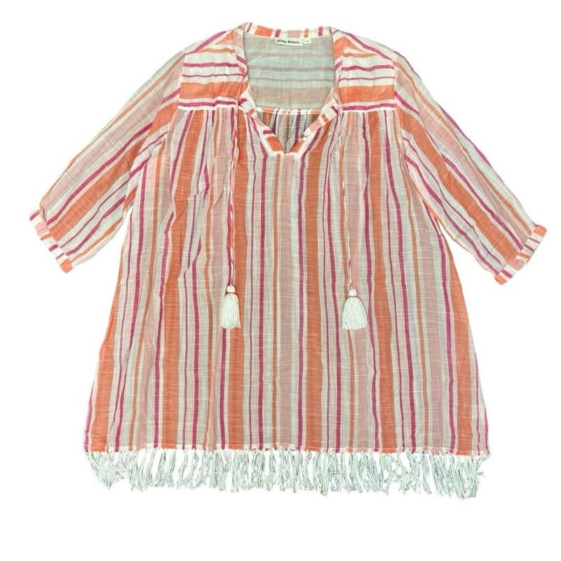 Roller Rabbit Tunic Swim Coverup Stripe Dress Top Tassel Pink Orange White Small