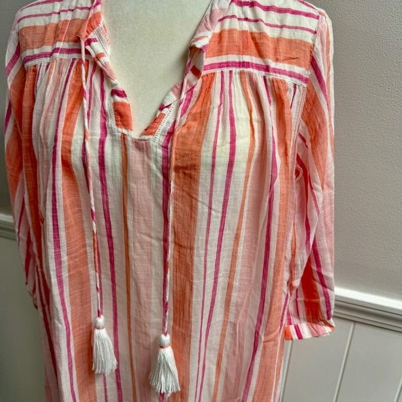 Roller Rabbit Tunic Swim Coverup Stripe Dress Top Tassel Pink Orange White Small