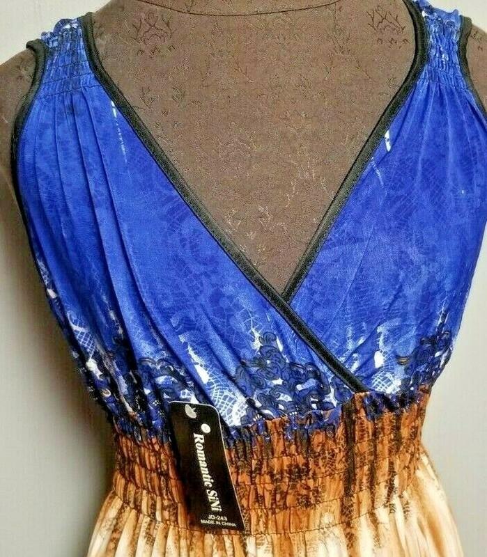 Romantic Blue Sundress Beach Cruise Tropical Dress Cute Print Pattern NEW + TAGS