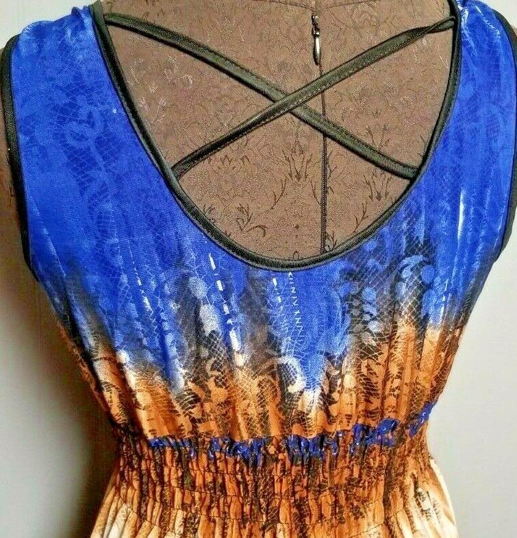 Romantic Blue Sundress Beach Cruise Tropical Dress Cute Print Pattern NEW + TAGS
