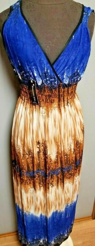 Romantic Blue Sundress Beach Cruise Tropical Dress Cute Print Pattern NEW + TAGS