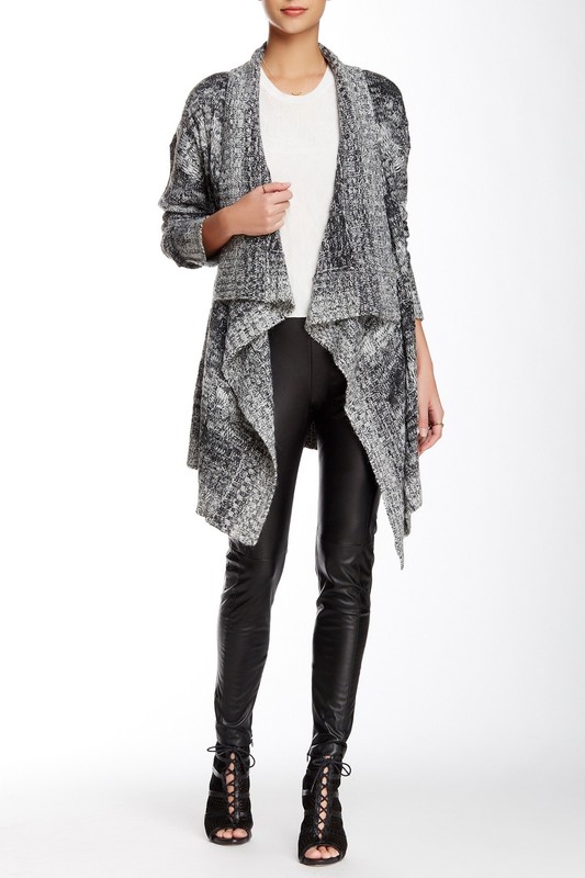 Romeo and Juliet Couture Black White Knit Open Shawl Collar Cardigan NWT