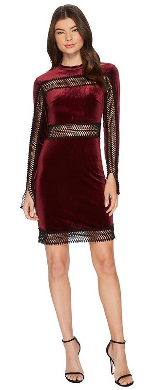 Romeo And Juliet Couture BURGUNDY Velvet W/ Sheer Lace Trim Dress US Medium