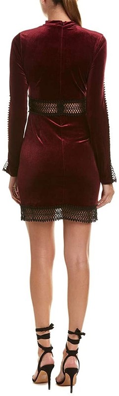 Romeo And Juliet Couture BURGUNDY Velvet W/ Sheer Lace Trim Dress US Medium