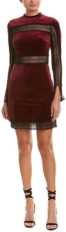 Romeo and Juliet Couture BURGUNDY Velvet W/ Sheer Lace Trim Dress US Medium