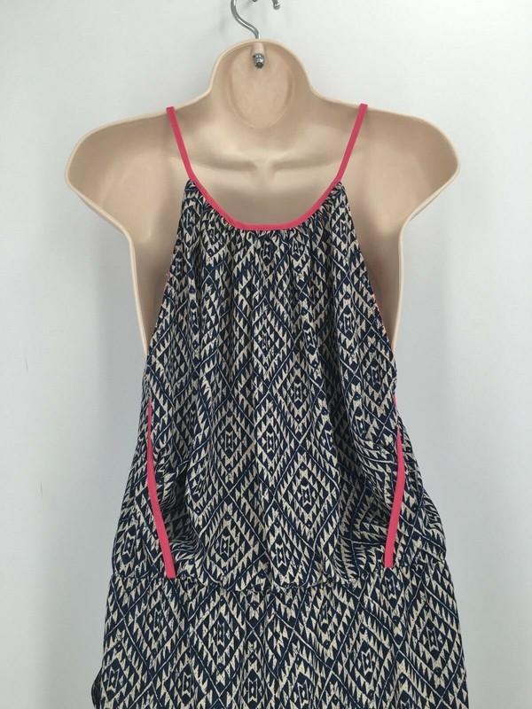 Romeo & Juliet Couture Geometric Pattern Navy/Pink Halter Jumpsuit Size Medium