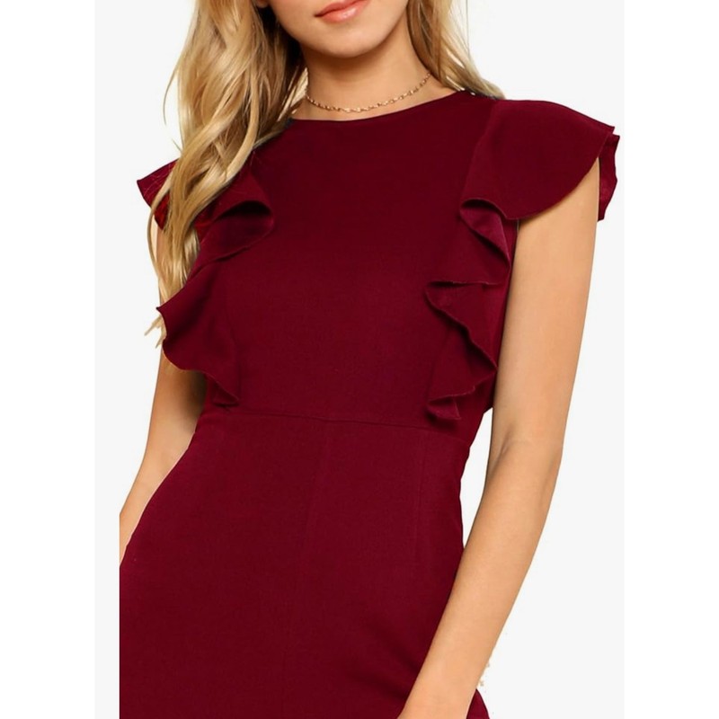 Romwe Women's Medium Red Sleeveless Ruffle Wide Leg High Waist Jumpsuit Feminine